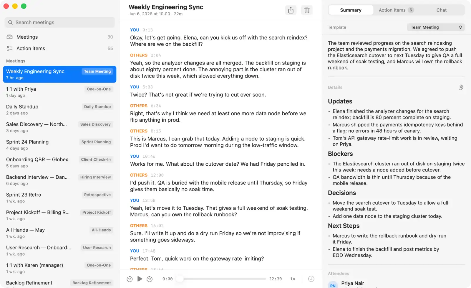 MeetingMemo app interface